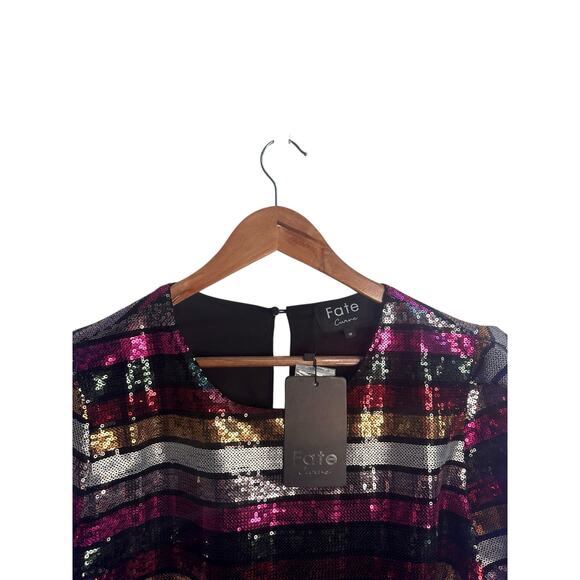 Fate Curve Women’s Sequin Top Plus Size Multicolor Stripe Party Blouse NWT - Picture 5 of 12